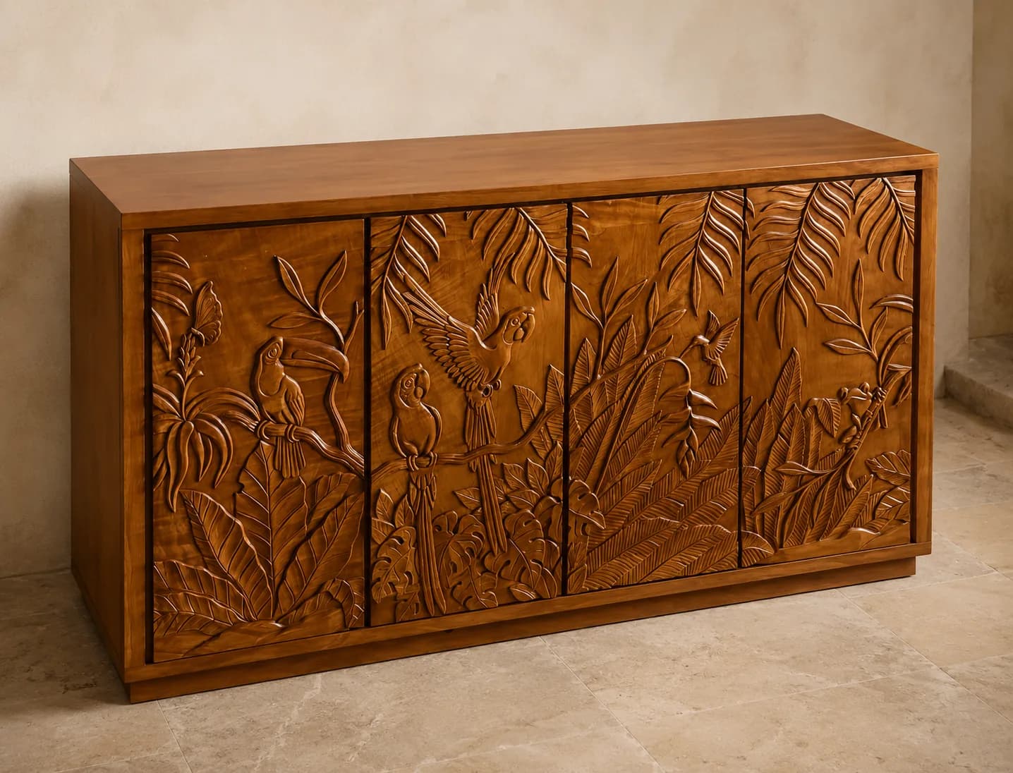 Carved leaf-pattern sideboard with four doors