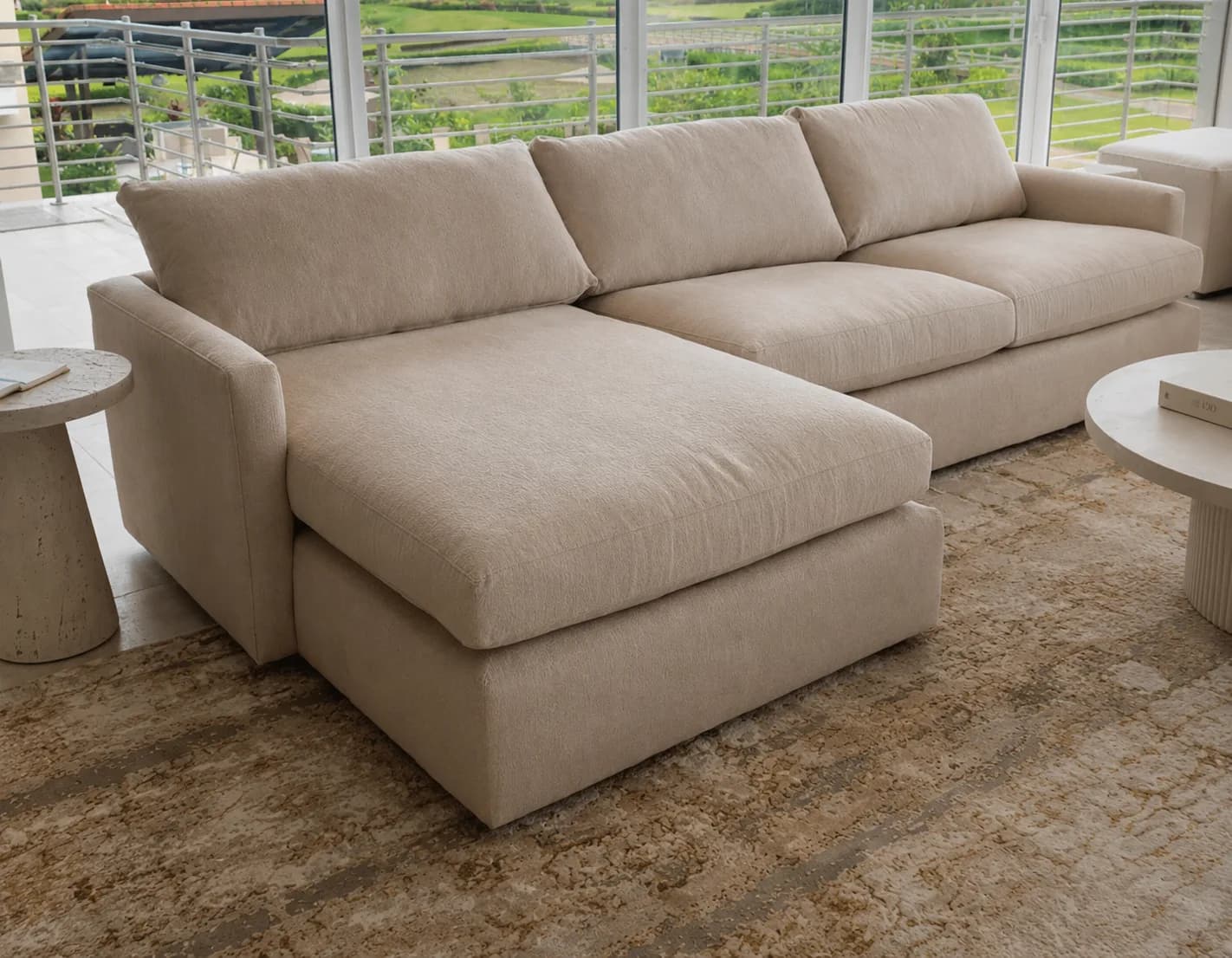 Cream sectional sofa in a contemporary living room
